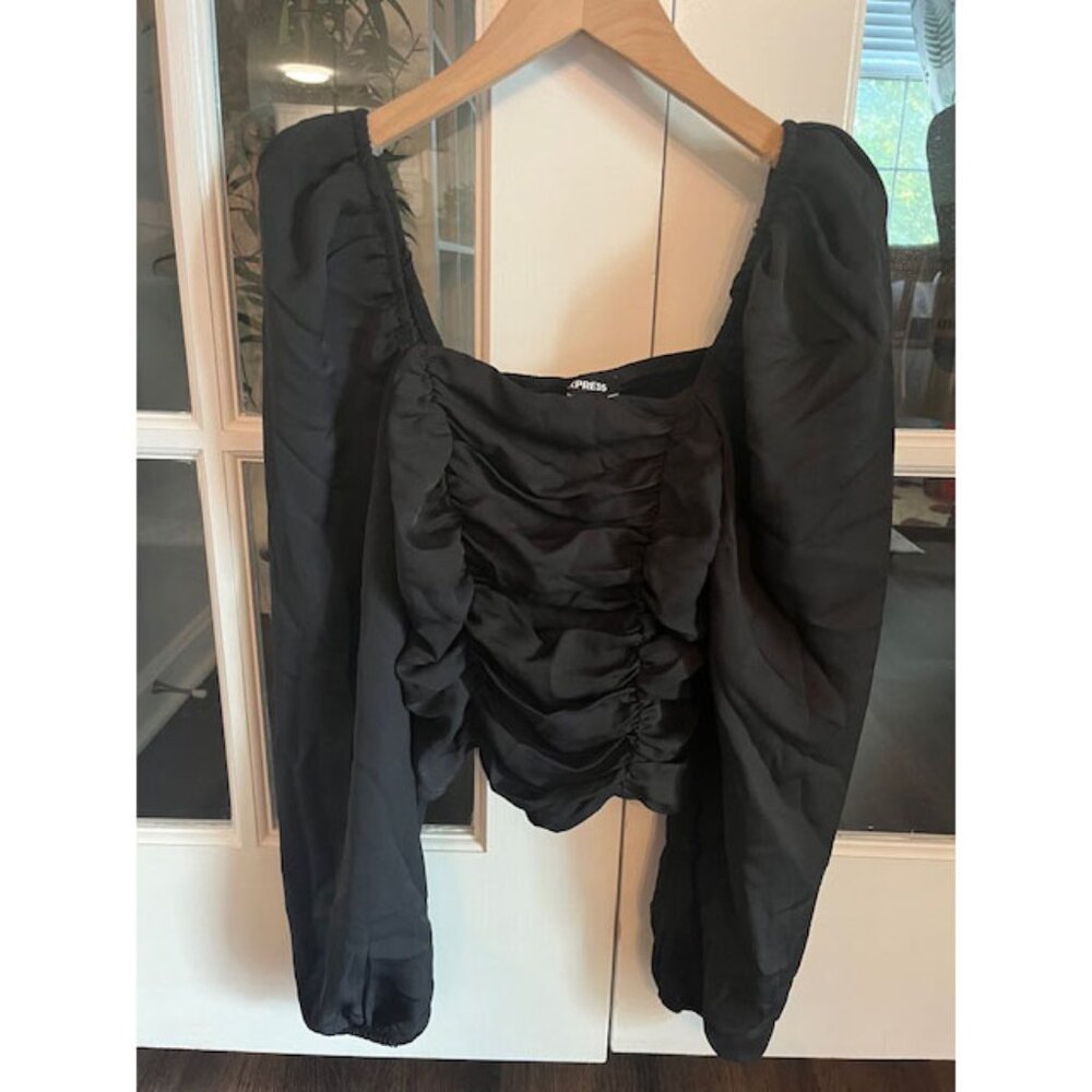 NWT Express Black Ruched Puff Sleeves Top SIze XS